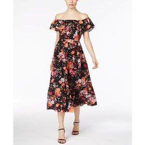 Long Polka Dot Off-Shoulder Flower Dress